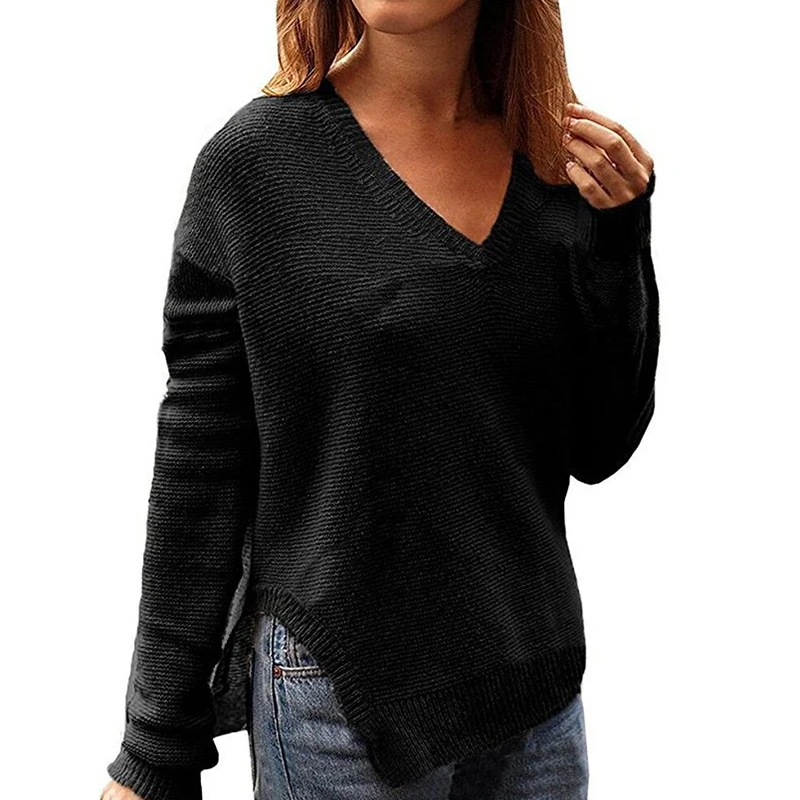Women Long Sleeve Knitted Sweater Lady V Neck Casual Blouse Tops Pullover Jumper