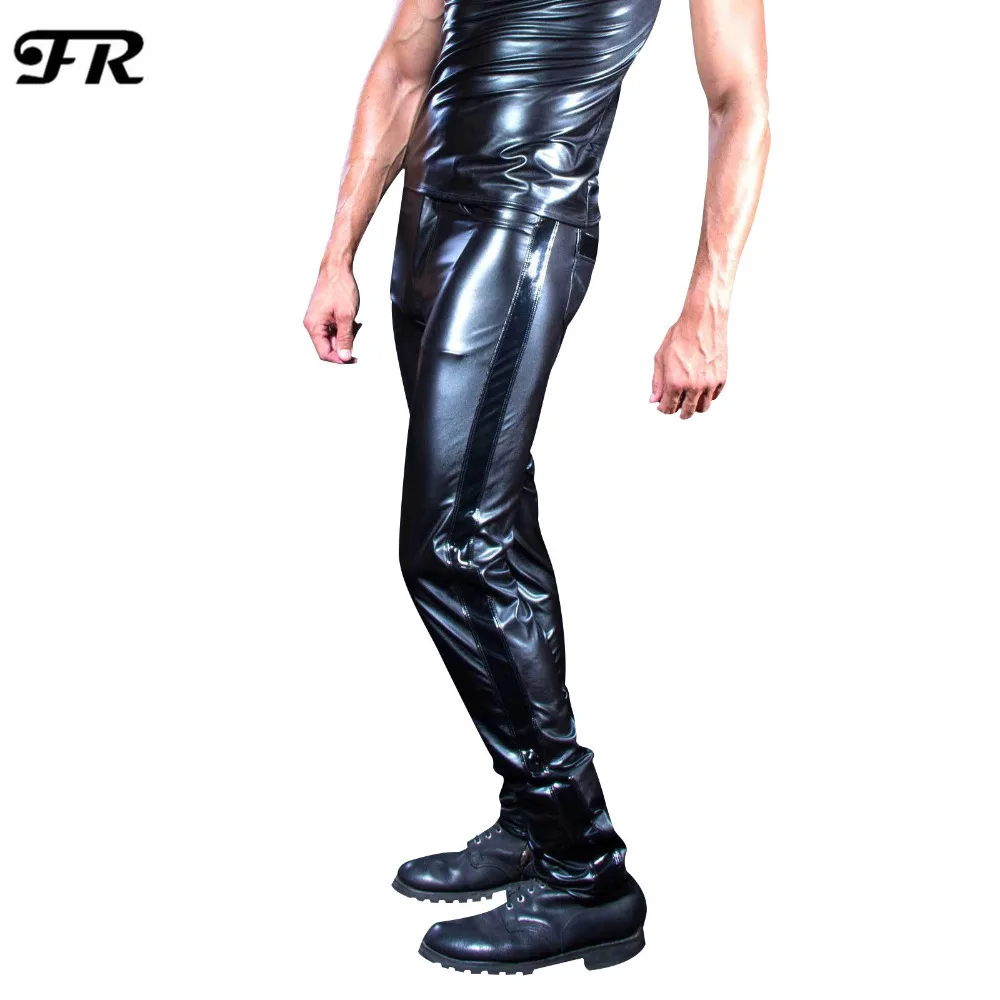 FR Sexy Men's Faux Leather Pants,Men's Long Trousers,Men's Novelty