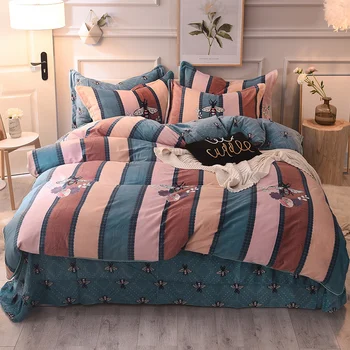 

Home Textile stripe Bedding Sets Kid Teen Boys Linen Fleece fabric Duvet Cover Pillowcase Bed Sheet Girl Adult ropa cama