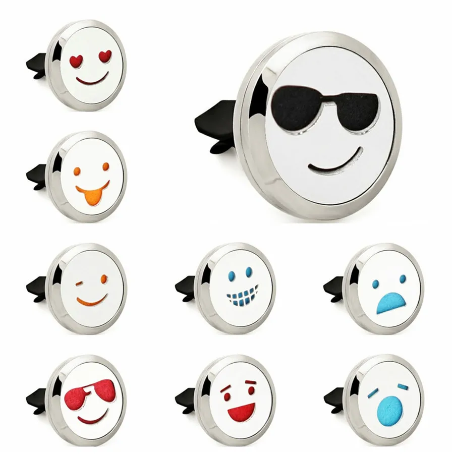 

CA310-CA348 Cute Face Expression Essential Oil Twist Car Diffuser Locket Car Vent Clip 316L Stainless Steel Charms Free 10 pads