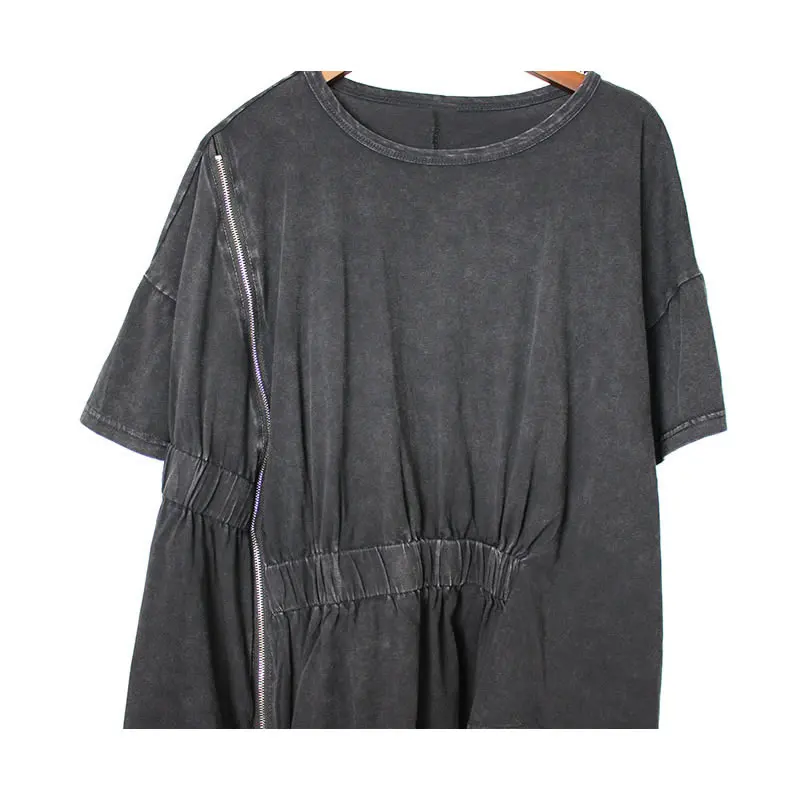[XITAO] Весна-лето Новая женская Повседневная футболка с коротким рукавом одноцветная с круглым вырезом плиссированная нестандартная футболка WBB2782