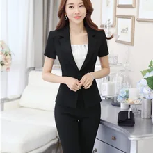 Деловой стиль OL, женские летние брючные костюмы с коротким рукавом, Деловые женские брючные костюмы, офисные женские блейзеры, пиджак и брюки