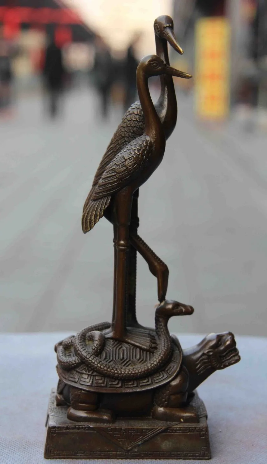 

Royal Copper Bronze Feng Shui Two red crown crane Dragon turtle Basaltic Statue
