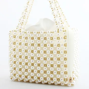 

Evening Clutch Bag Heavy Pearl woven Wedding Bridal Handbag Metal Beaded Pure Handmade Purses Women Trend Bags New