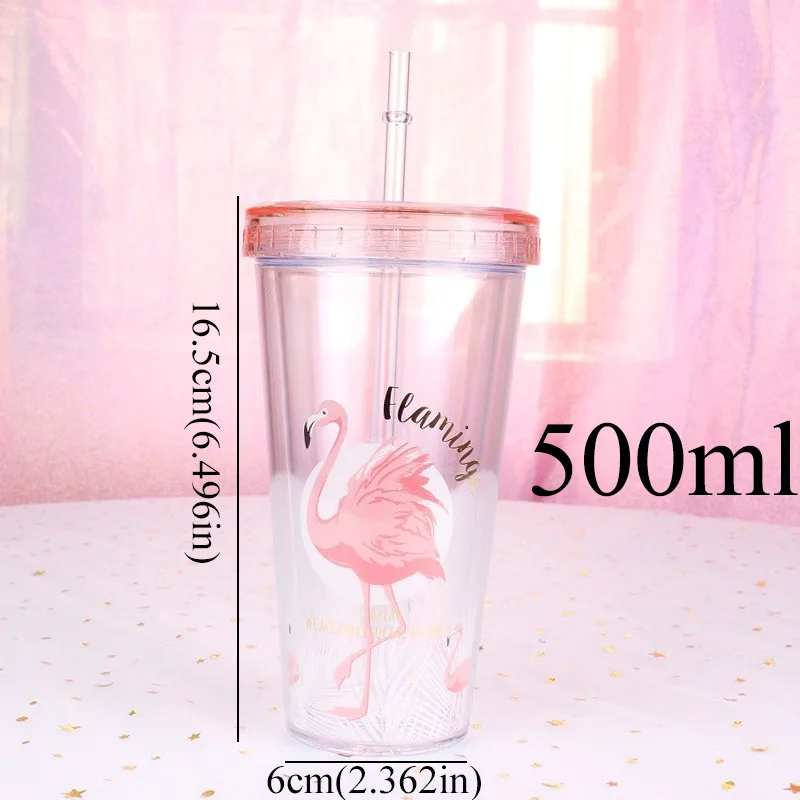 500mlC176one bird 500 мл Фламинго пластиковые чашки с соломинкой милый мультфильм контейнер для напитков с двойными стенками кофе чай молоко сок вода чашки креативный подарок - Цвет: 500mlC176one bird