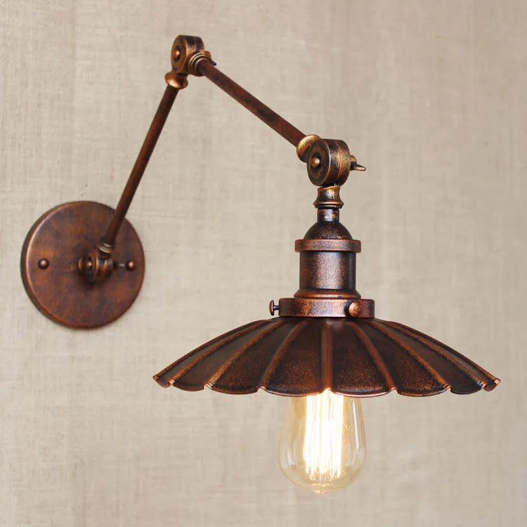 Image Industrial  Retro Nostalgic Style Rust Color Dress Light Little Rust Umbrella Light Bedroom Wall Lamp Free Shipping