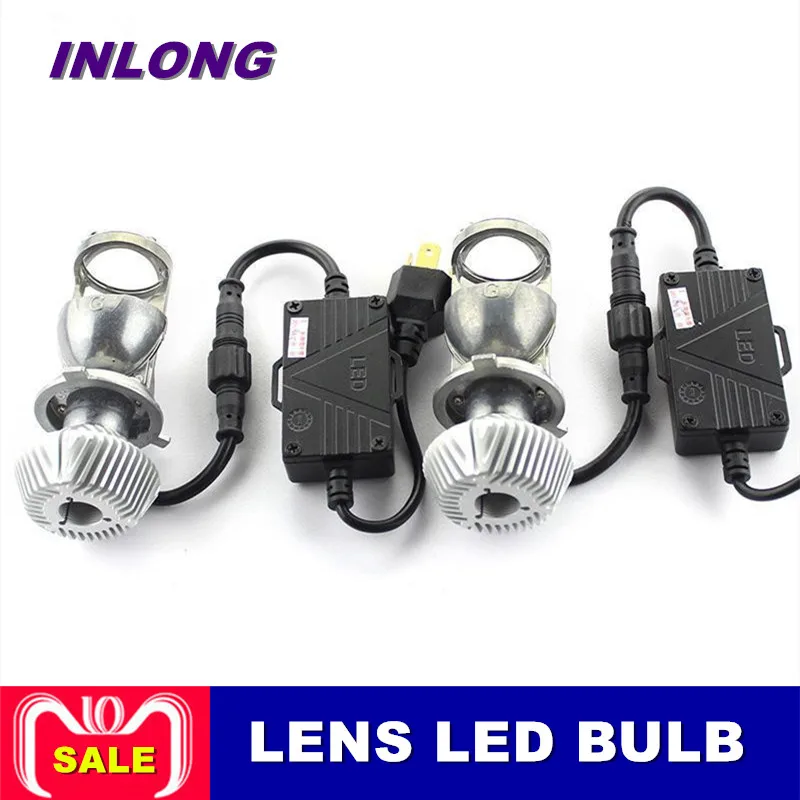 

Inlong 2Pcs Lamp 70w H4 LED Mini Projector Lens Automobles LED Bulbs LED Conversion Kit Hi/Lo Beam Headlight 12V/24V 5500K White