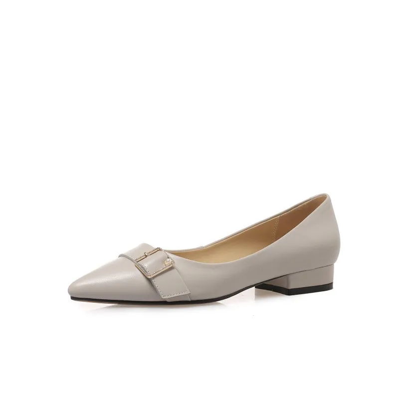 

2019 spring and autumn shallow mouth pointed casual shoes thick with women's shoes beige 0324