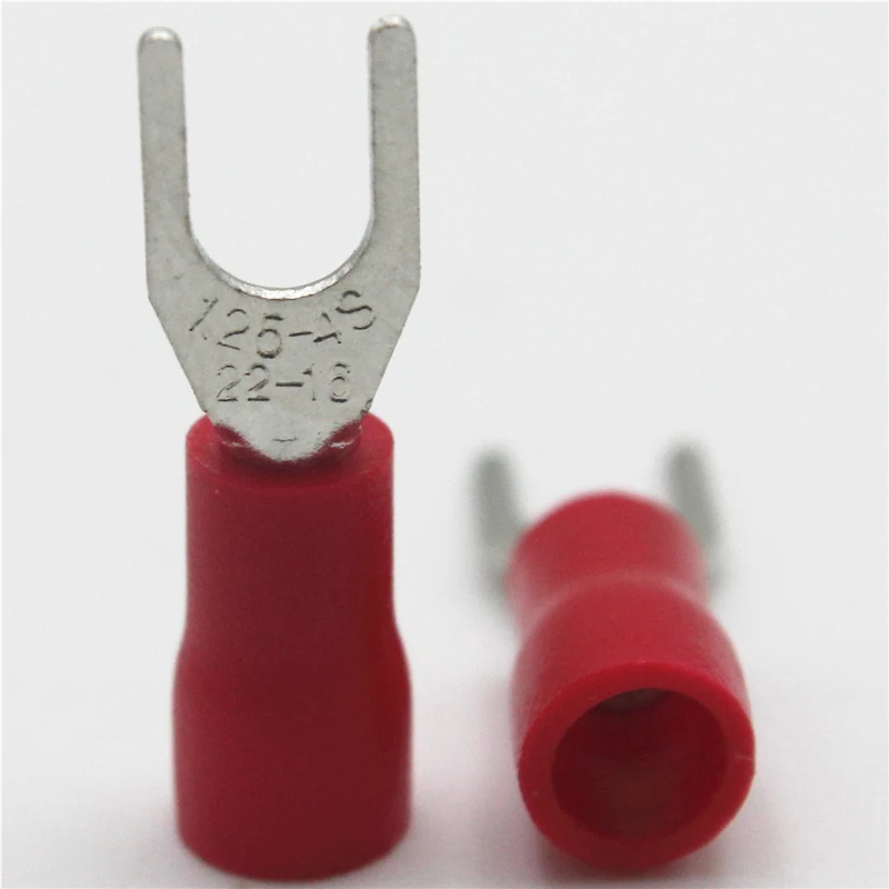 

1000pcs SV1.25-4 Insulated Crimp Cold pressed Terminal Furcate Y/U shape wire terminal Brass for AWG22-16 Thickness 0.6MM