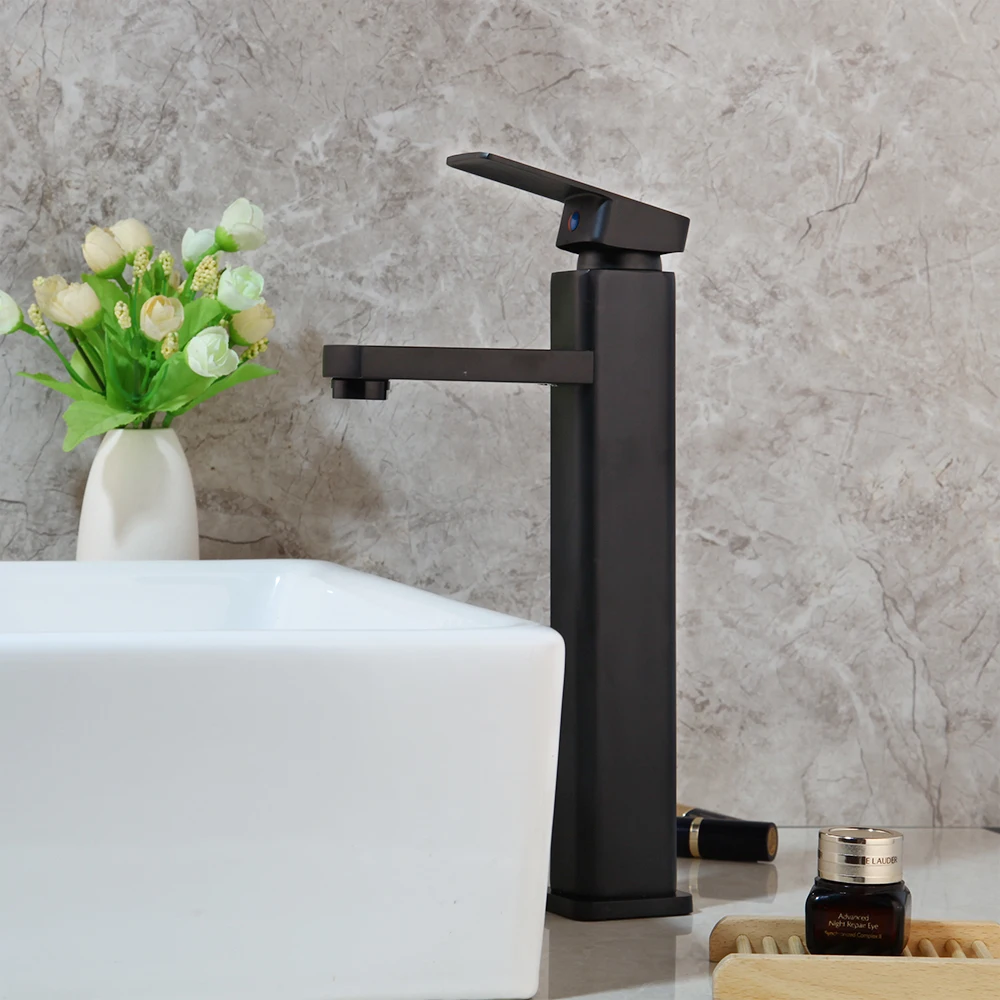 KEMAIDI хром полированный высокий смеситель для раковины для ванной комнаты Черный кран высокий подъем водопроводный кран