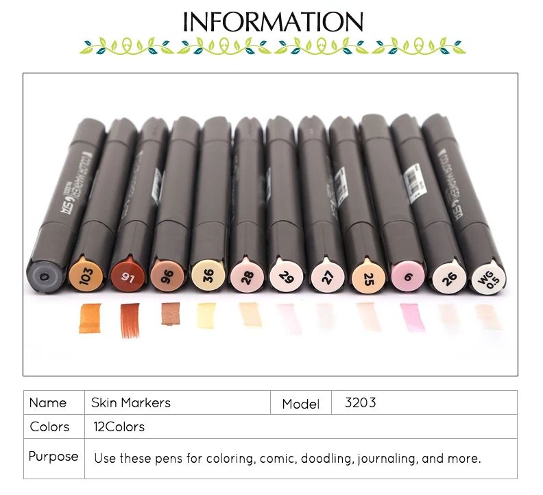 Dainayw 12 цветов эскиз тона кожи Маркер ручка книги по искусству ist двуглавый спиртовой основе Manga маркеры для школьные принадлежности
