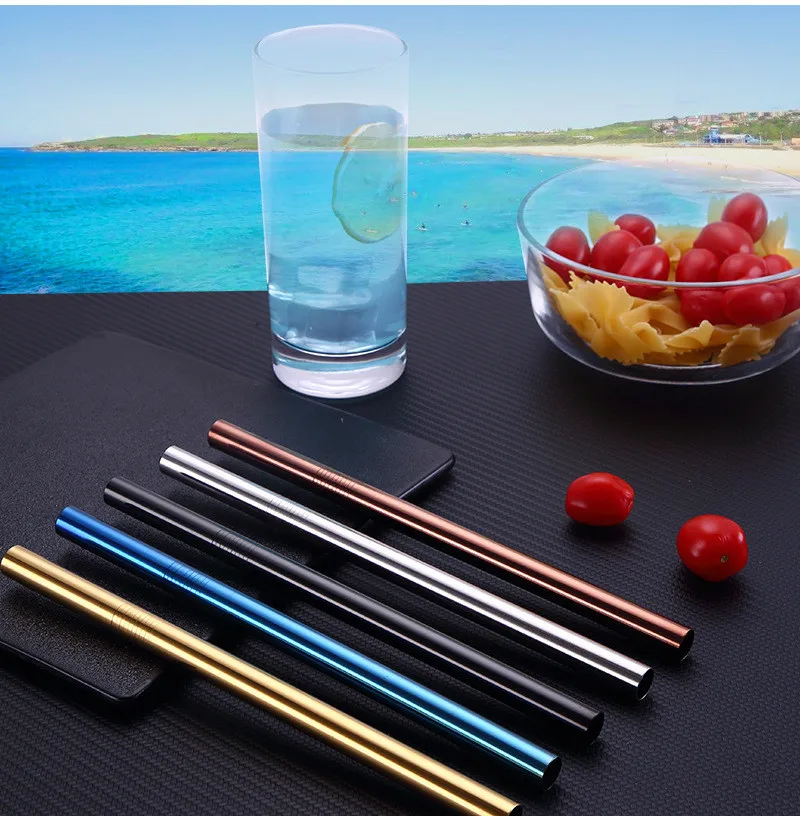 

3PCS High Quality Colorful Reusable Drinking Straw Big Size Stainless Steel Drinking Straw with Cleaner Brush