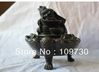 

00809 China Tibet Old Manual process Tibetan Buddha Copper Bronze Toad Censer statue