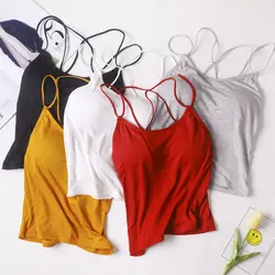 Для женщин летние пикантные Модальные крест бинты груди Pad жилет футболки Femme без рукавов спинки майки топики женские с бюстгальтером