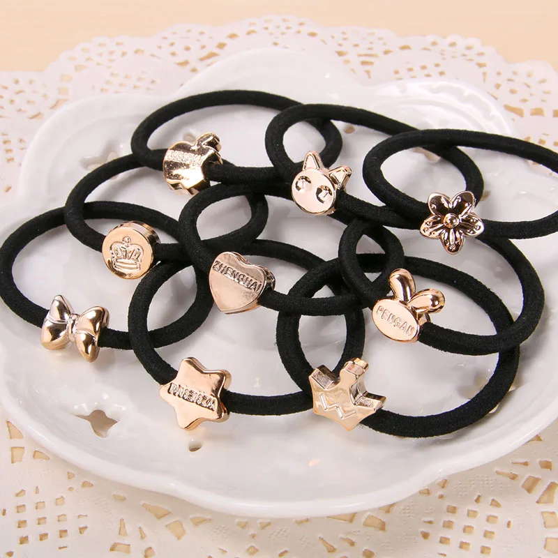 

10 Pcs New Korean Fashion Women Hair Accessories Cute Black Elastic Hair Bands Girl Hairband Hair Rope Gum Rubber Band