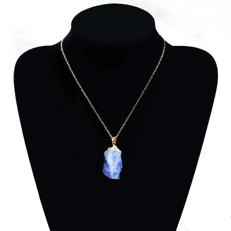 Женское Ожерелье с кулоном Druzy Blue нестандартной формы из натурального камня