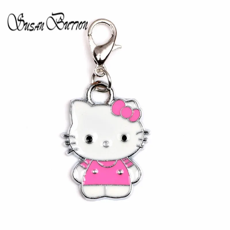 20 шт./лот Белый и Розовый Эмаль Cute Cat плавающей мотаться подвески с серебряной