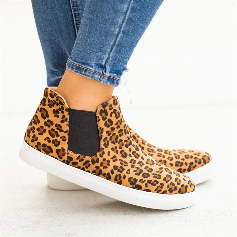 

HEFLASHOR Flats 2019 Women Leaopard Women Sneakers Flats Platform Spring High Top Slip-on Breathable Women Canvas Casual Shoes