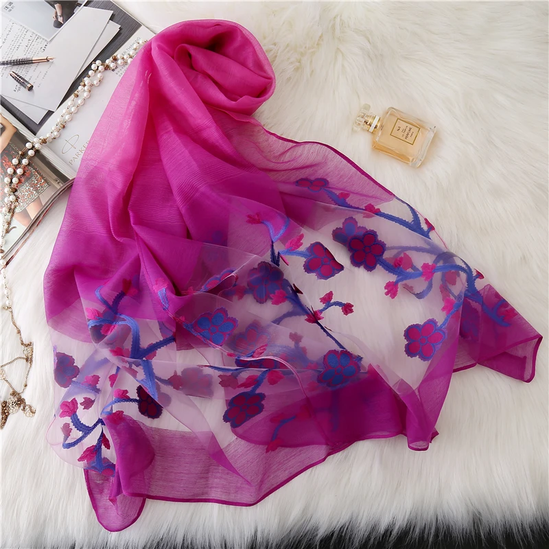 Шелковый шарф для женщин, модная шаль с цветами, шарф, градиентный цвет, Пашмина, элегантные женские зимние шарфы, хиджаб бандана