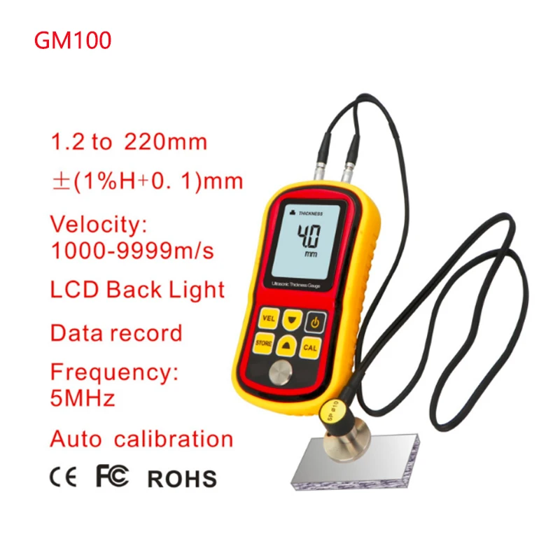 

GM100 Digital LCD display Ultrasonic Thickness Gauge Metal Testering Measuring Instruments 1.2 to 220MM Sound Velocity Meter