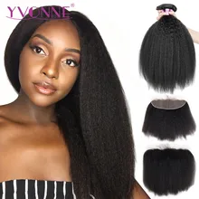 Yvonne Kinky Straight Hair Bundles With Frontal 3Pcs Virgin Human Hair Bundles With Frontal 13*4 Natural Color