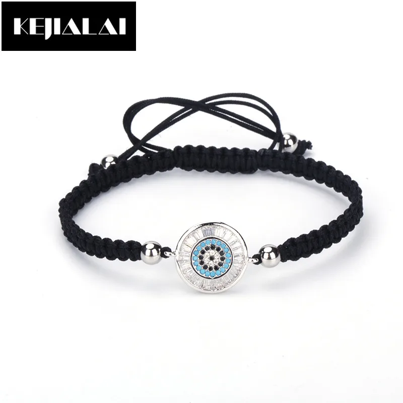 

Simple Style Round Shape Charm Bracelet Paved with Crystal Blue Zirconia Black Macrame Bracelet Adjustable for Party Friend Gift