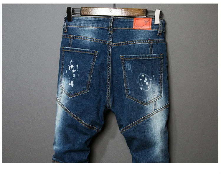 Классические джинсы, мужские тонкие обтягивающие джинсы, высококачественные мужские синие Стрейчевые джинсы, новые модные ковбойские брюки, размер 38