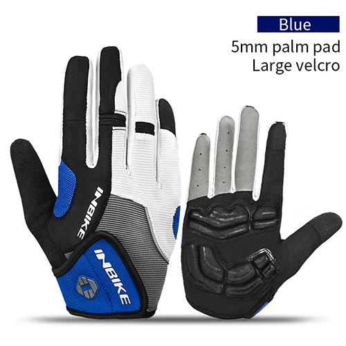 Blue INBIKE Полный Finger Сенсорный экран Перчатки MTB велосипеда Велосипедный Спорт Прихватки для мангала Гель Мягкий Открытый Спорт Перчатки для фитнеса велосипед Интимные аксессуары - Цвет: Blue
