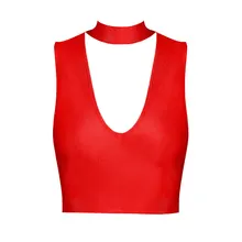 Красный глубокий v шеи Холтер шеи леди Сексуальная Новая мода лето искусственный шелк повязки кроп Топы