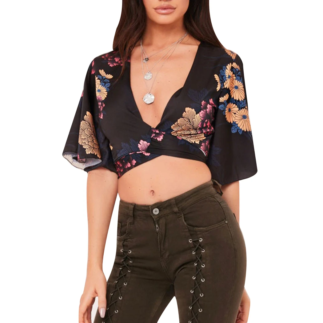Women Retro Floral Printed Blouse Sexy Off Shoulder Short