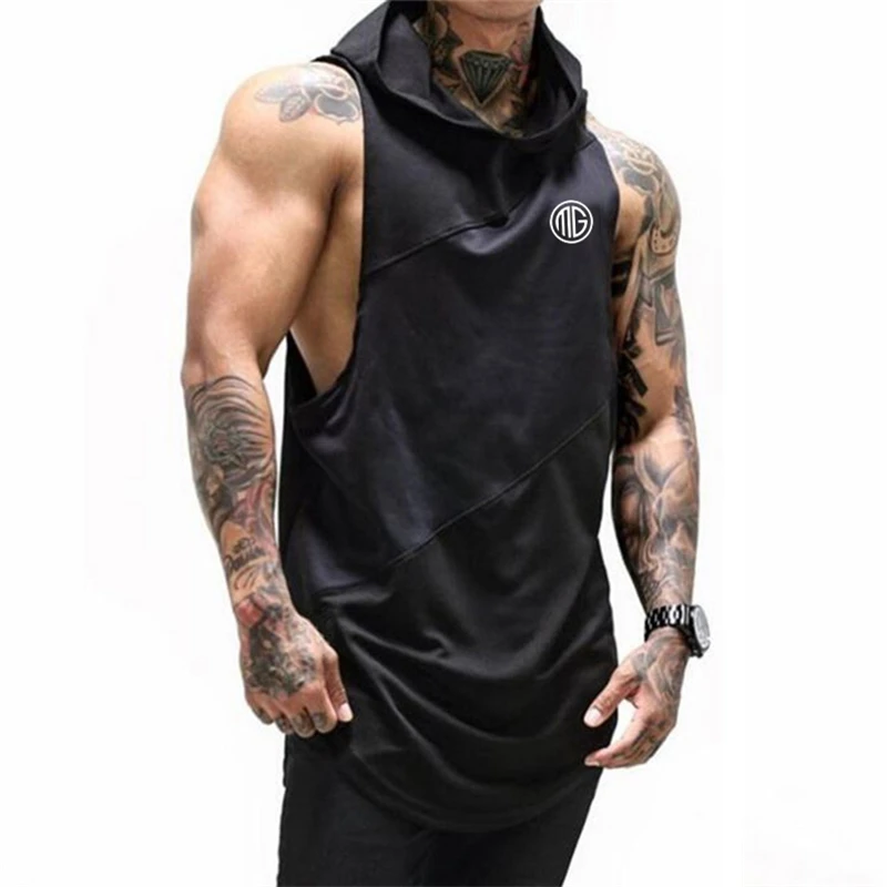 Sleeveless gym hoodie mens Clearance