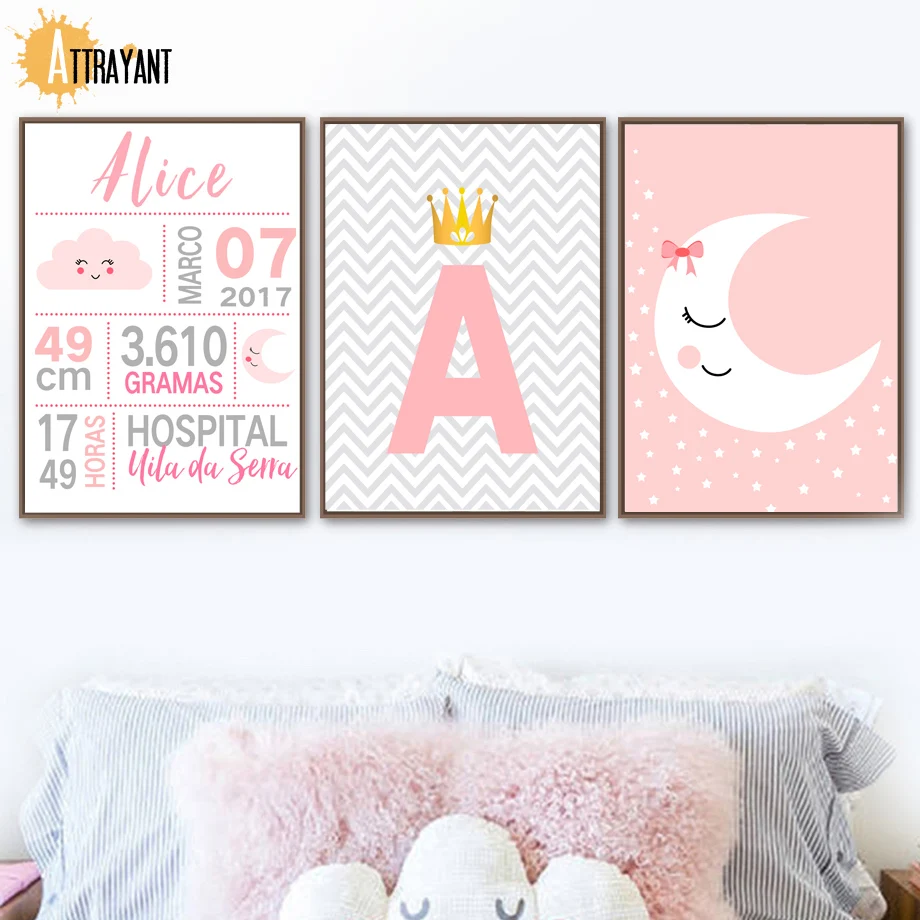 

Custom Kids Baby Birth Stats Birthday Nordic Poster And Print Wall Art Canvas Painting Wall Picture Boy Girl Room Nursery Decor