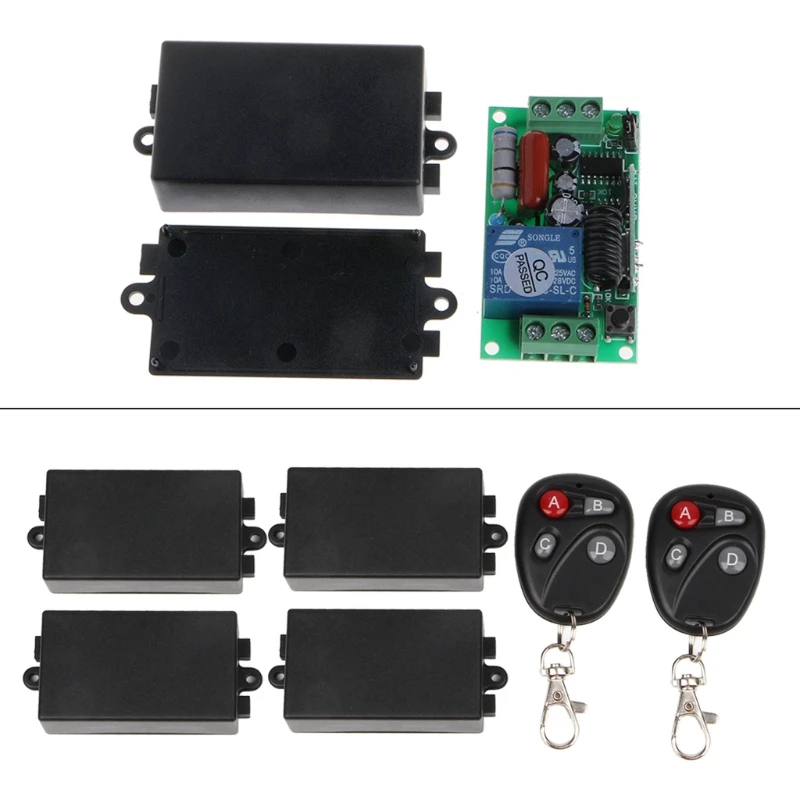 

OOTDTY AC 220 V 1CH 10A RF Wireless Remote Control Switch 4 Receiver + 2 Transmitter