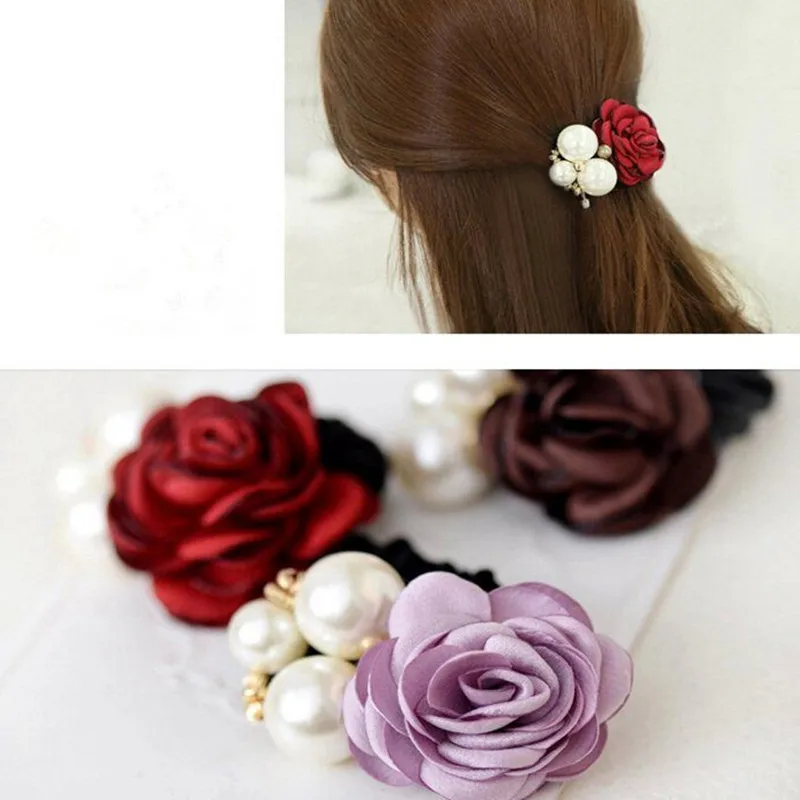 

Candy Color Rose Flower Scrunchie Ponytail Hair Band Rope Hair Clips For Women Headwear Pearls Elastic Rubber Bands Wholesale