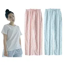 Autumn Cotton Short Sleeve Women 2pcs Home Outfits Pajama Set T-shirt Drawstring Cartoon Pants