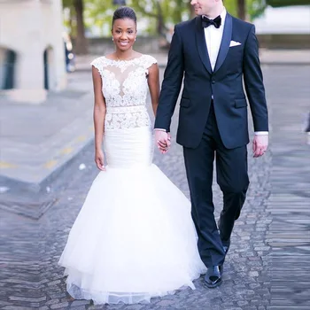 

Hot Sale Africa Style Long Tulle Mermaid Wedding Dresses 2019 Bridal Gowns Marriage Vestido Re Novia Crystals Sash