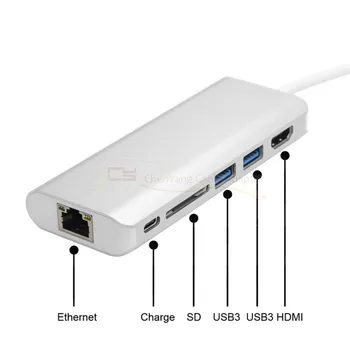 

cy USB 3.1 Type-C to HDMI & Dual Ports 3.0 Hub & Ethernet & SD Card Reader & Power For PC Laptop & Macbook cable uc-034