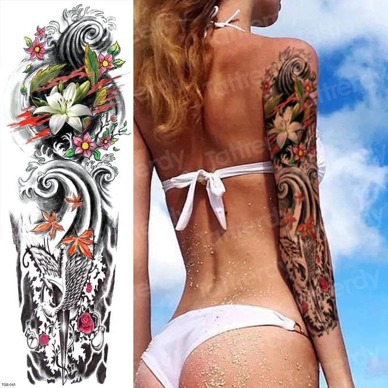 

large temporary tattoos arm women tattoo sleeve pattern girls tattoo decal men sticker tattoo & body art black big armband tatoo