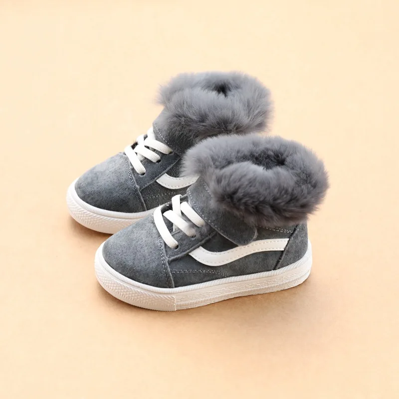 

Koovan Children's Warm Boots 2019 Winter Genuine Leather Rabbit Hair Plus Velvet Casual Cotton Shoes 1-3 Years Baby Snow Boot