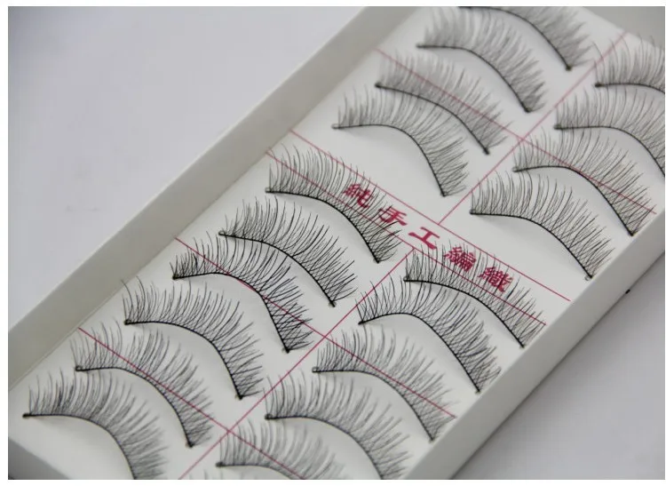 Ручной работы из хлопка естественный вид Поддельные ресницы Lashes черный хлопок полосы крест-накрест стиль 10 пар = 1 коробка