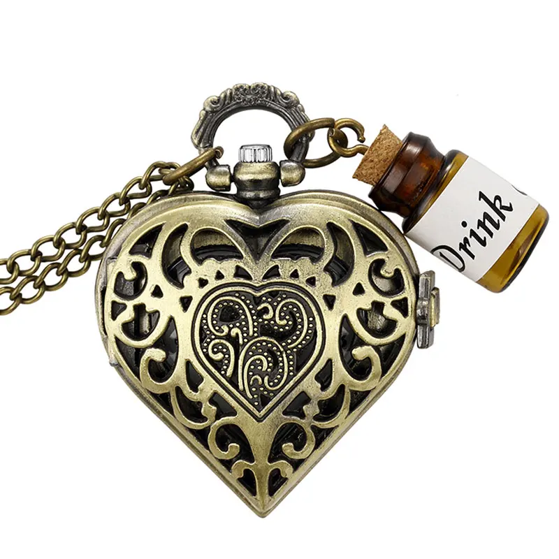 Серебряное пустое сердце в форме кварца карманные часы ожерелье подвеска цепь Женская медовая девушка подарок любовника Reloj de bolsillo - Цвет: Коричневый