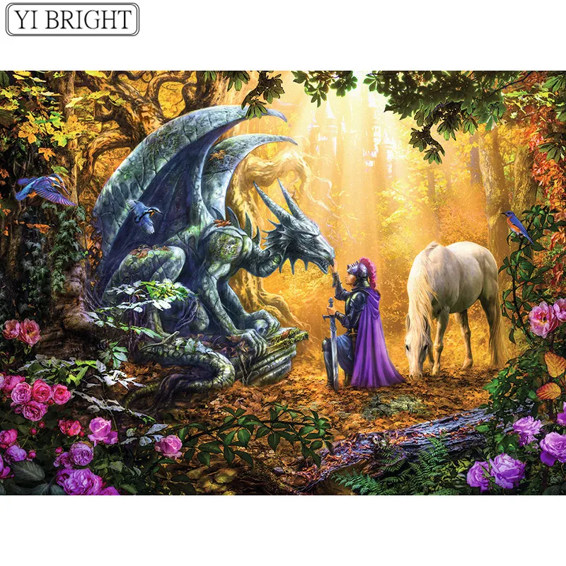 

5D DIY Full Square Diamond Painting Cross Stitch Holy Dragon Warrior 3D Diamond Embroidery Rhinestone Mosaic Home Decoration