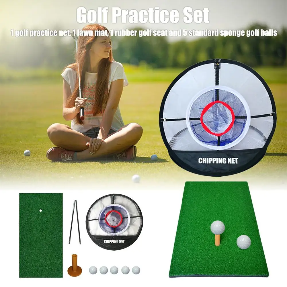 Golf Practice Set Foldable Golf Hitting Cage Training Aids Indoor Outdoor Sport Golf Cage Swing Trainer Pad Set Garden Golf Game