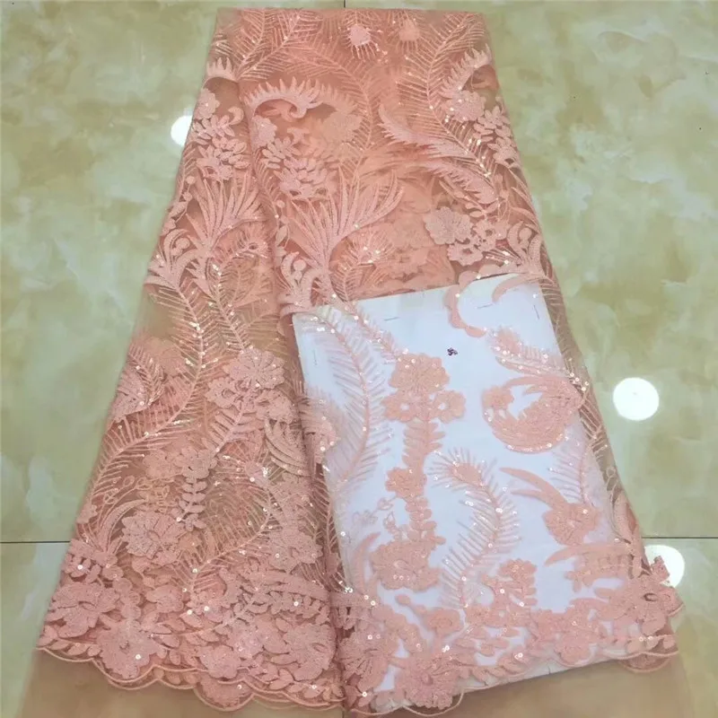 

African Sequins Lace Fabric 2019 Embroidered Nigerian Laces Fabrics High Quality French Tulle Lace Fabric For Women