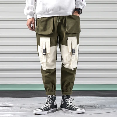 FUODRAO мужские спортивные штаны, Япония, хип-хоп Уличная одежда, лоскутные карманы, Мужские штаны для бега, корейские брюки, шаровары, мужские брюки K144 - Цвет: Армейский зеленый