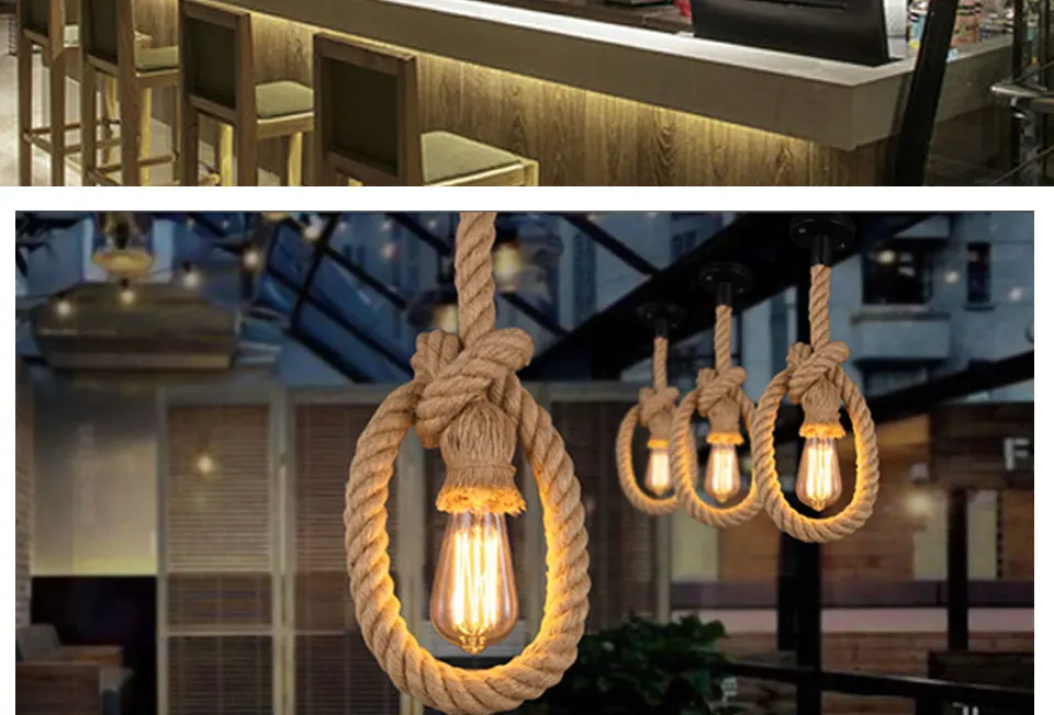 1m 2m Retro E27 Hemp Rope Pendant Light (10)