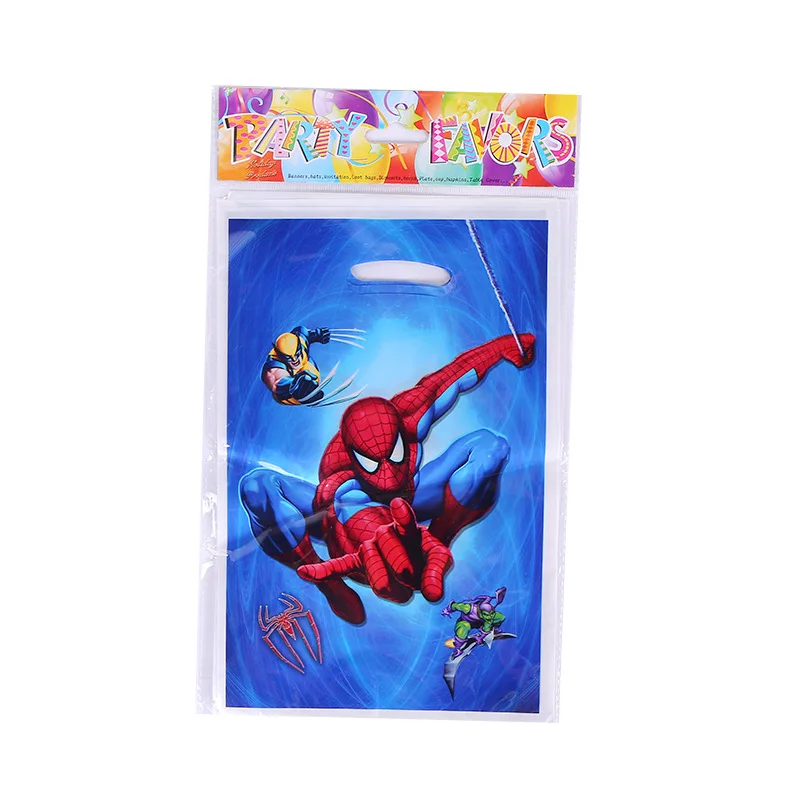 Новые Вечерние принадлежности с изображением Человека-паука для детей на день рождения, вечерние принадлежности для стола, чашки, вилки, салфетки - Цвет: Favor gift bag 10 pc