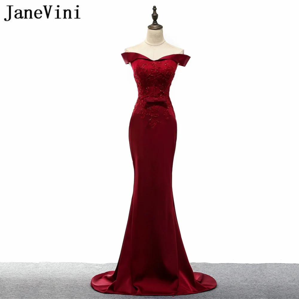 

JaneVini Burgundy Off Shoulder Mermaid Mother of the Bride Dresses for Weddings Party Beaded Evening Gowns Groom Godmother Dress