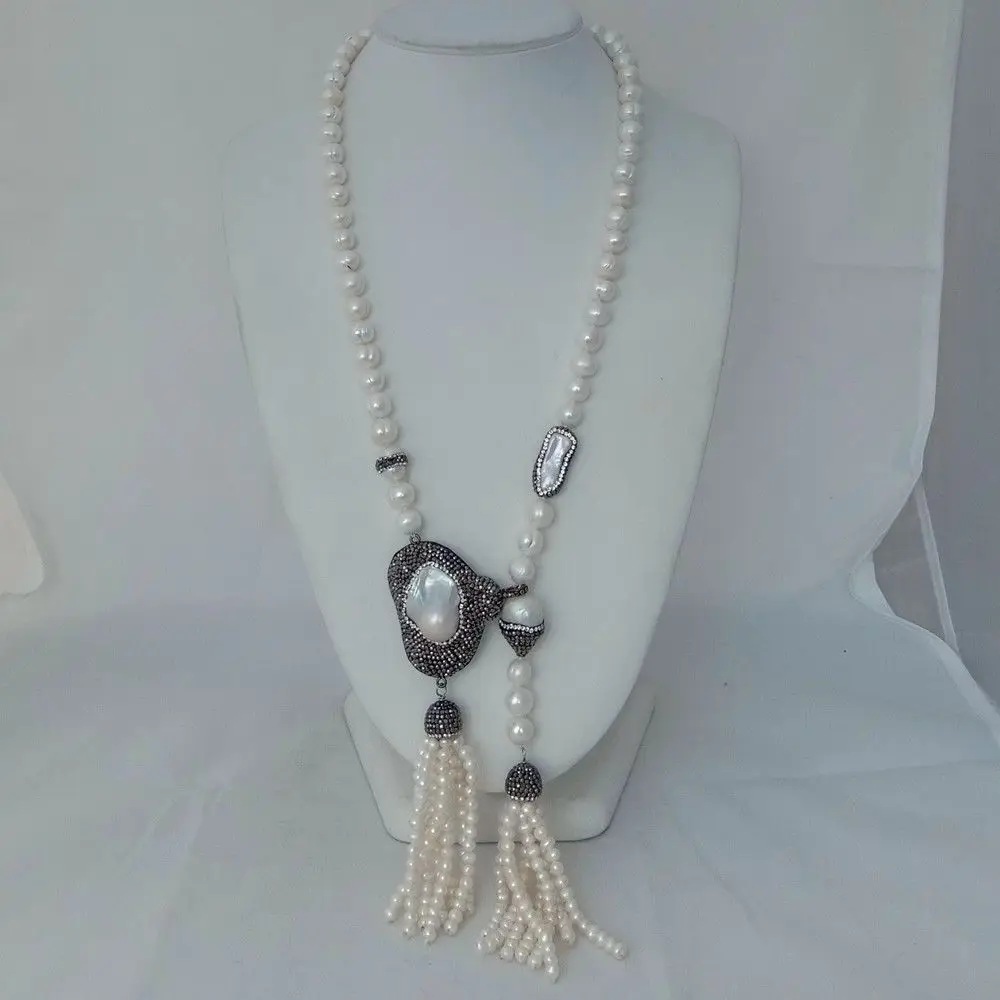 

36'' White Pearl Necklace Big White Keshi Pearl Pendant