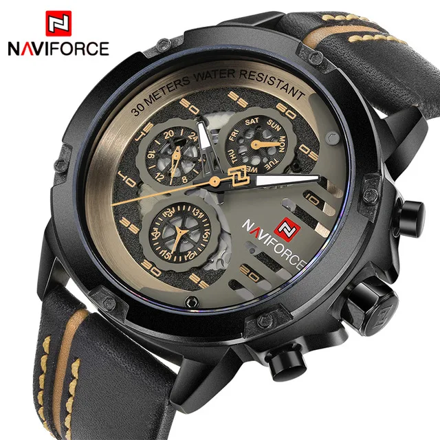 

NAVIFORCE Mens Watches Top Brand Luxury Waterproof Date Quartz Watch Man Leather Sport Wrist Watch Men Waterproof Clock Dropship